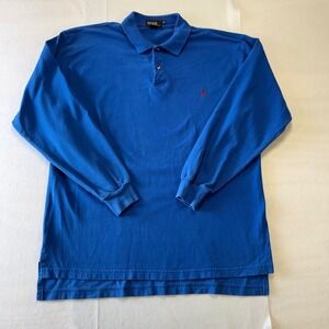 Vintage 90s Polo Ralph Lauren Mens XL Blue Long Sleeve Polo Shirt  Made USA